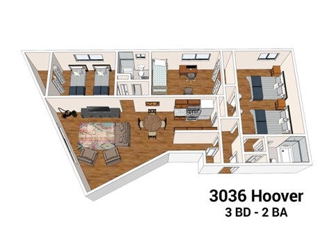 Floor plan for 3 beds, 2 baths, 1210 sqft